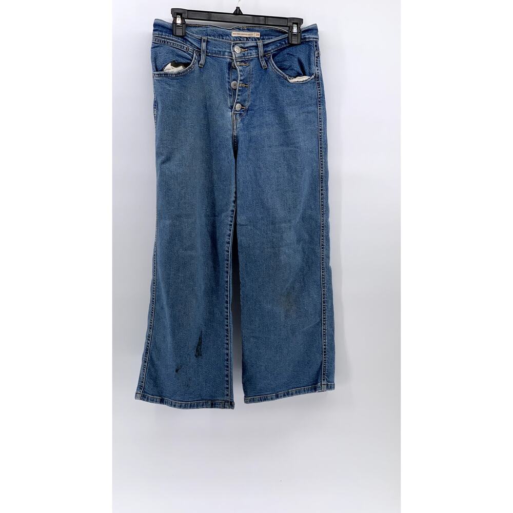 LEVI'S Women's Blue Denim Mile High Wide-Leg Button-Fly Cropped Jeans SZ 28
